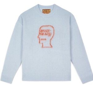 NWT! Brain Dead Men's Superfuzz Logohead Crewneck Sweater in Sky Blue Medium